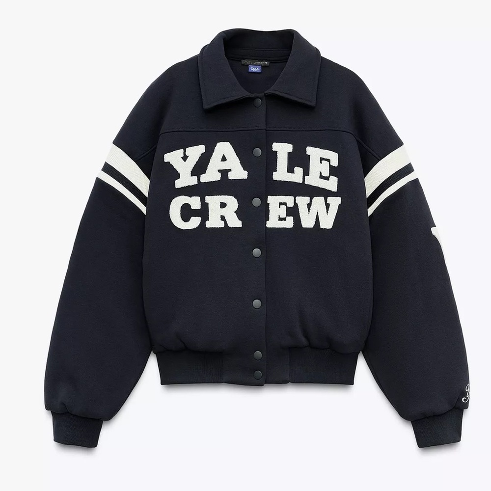 Zara “YALE” Navy and White Bomber Jacket